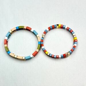 Rush by Denis & Charles Set of 2 Tile Stretch Bracelets Multicolor Pastel Gold